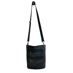 Margot New York Versatile Double Zip Hobo Black Leather Crossbody Bag